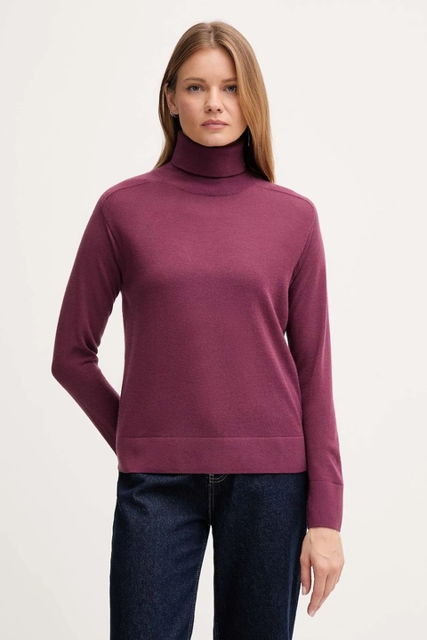 United Colors of Benetton sweter wełniany damski kolor fioletowy lekki z golfem 11AHD203Y - zdjęcie produktu nr 1