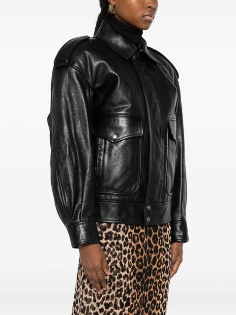 Saint Laurent flap-pocket leather jacket - 1000 BLACK - zdjęcie produktu nr 2