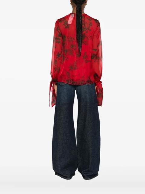 Max Mara floral-print tie-cuff blouse - Red - zdjęcie produktu nr 2