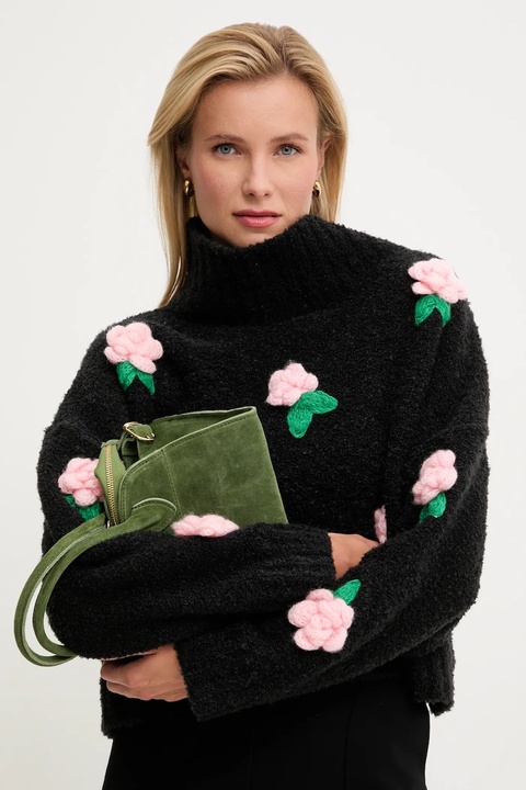 Answear.LAB sweter z dodatkiem wełny damski kolor czarny lekki z półgolfem - zdjęcie produktu nr 1