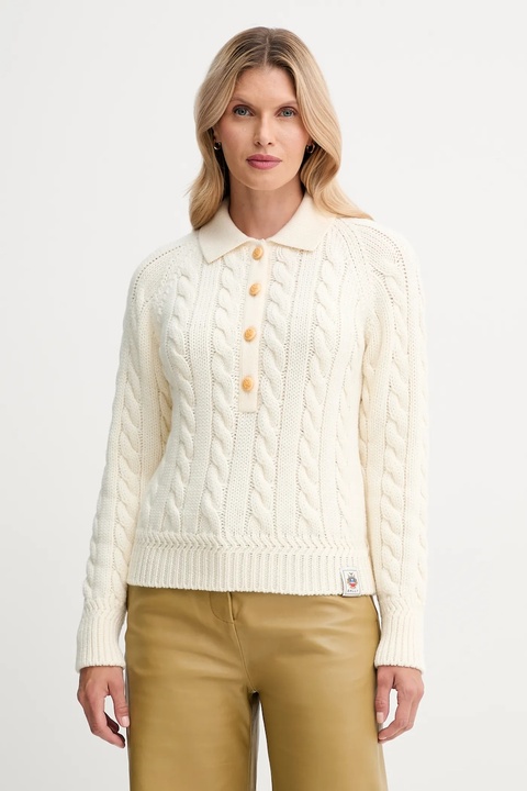 Bally sweter wełniany damski kolor beżowy ciepły WKN0BG - zdjęcie produktu nr 1