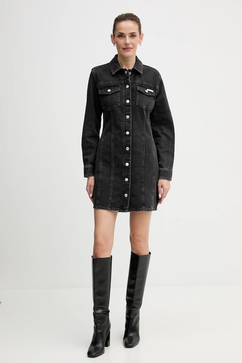 Calvin Klein Jeans sukienka jeansowa kolor czarny mini dopasowana LV047D775G - zdjęcie produktu nr 1
