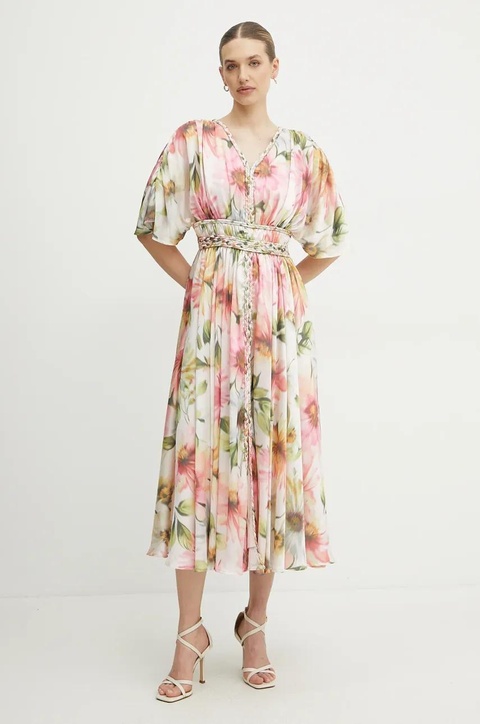 Guess sukienka LUCIE kolor różowy midi rozkloszowana W5PK1Z WHHF0 - zdjęcie produktu nr 2