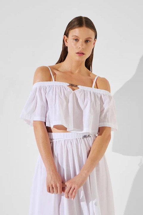 Karl Lagerfeld top bawełniany kolor biały dekolt hiszpański A2W46042 - zdjęcie produktu nr 1