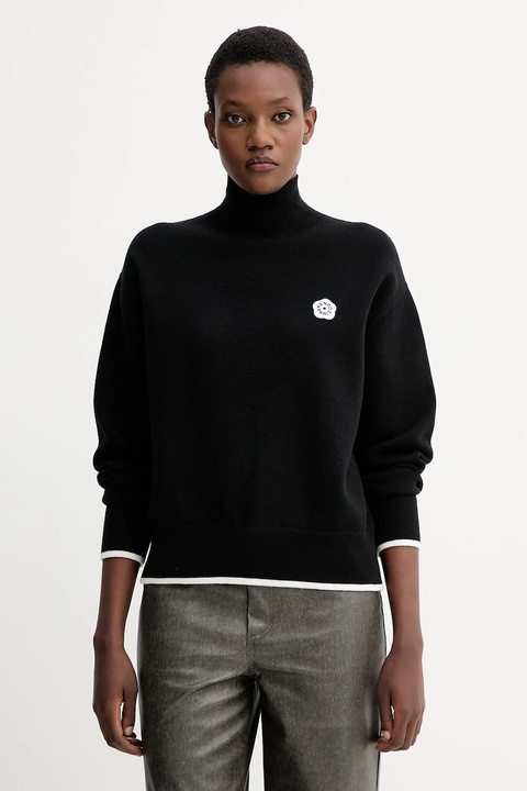 Kenzo sweter z dodatkiem wełny damski kolor czarny z golfem FF62PU7183LF - zdjęcie produktu nr 1