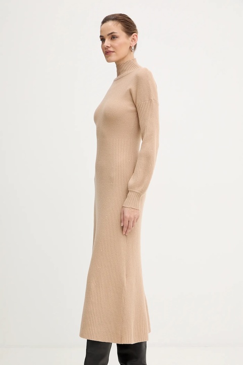 Luisa Spagnoli sukienka wełniana kolor beżowy maxi dopasowana 100209 - zdjęcie produktu nr 1