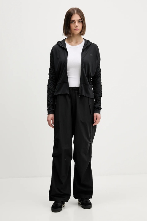 adidas Originals bluza Ruched damska kolor czarny z kapturem gładka JW2807 - zdjęcie produktu nr 2