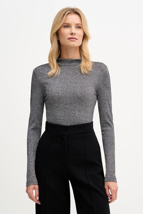 Tommy Hilfiger longsleeve damskie kolor szary z półgolfem WW0WW49391 - zdjęcie produktu nr 1