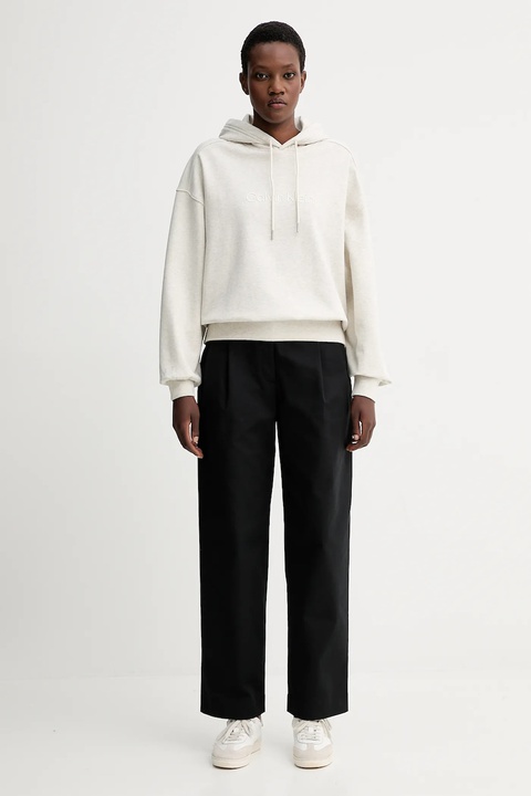 Calvin Klein bluza bawełniana damska kolor beżowy z kapturem z aplikacją LV044C210G - zdjęcie produktu nr 2