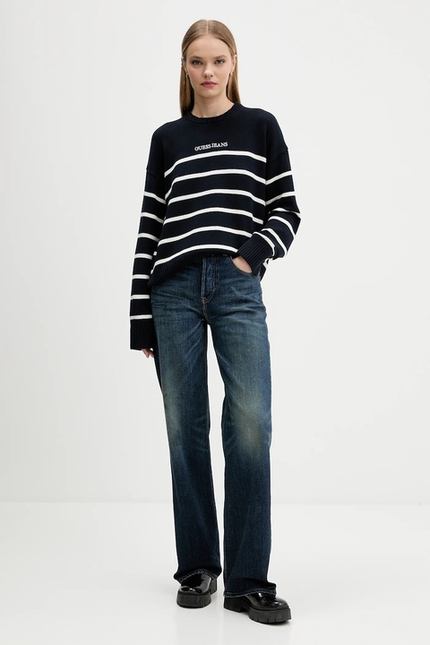 Guess Jeans sweter bawełniany damski kolor granatowy lekki W5BR03 Z3HM1 - zdjęcie produktu nr 2
