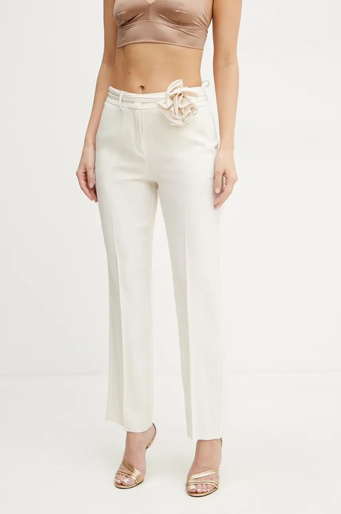 Marella spodnie LELLO damskie kolor beżowy proste high waist 2513131152200 - zdjęcie produktu nr 1