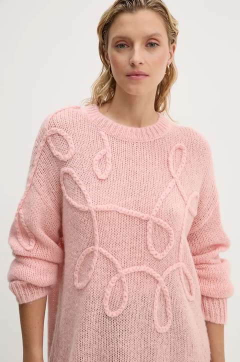 MUNTHE sweter wełniany TAHLIS damski kolor różowy lekki 243160124370 - zdjęcie produktu nr 1