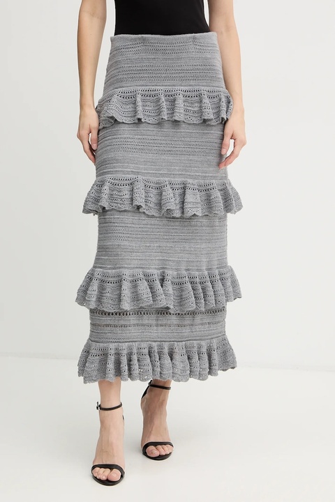 Luisa Spagnoli spódnica wełniana kolor szary midi prosta 100223 - zdjęcie produktu nr 1