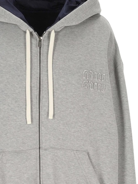 Miu Miu logo-appliqué zip-up hoodie - Grey - zdjęcie produktu nr 2