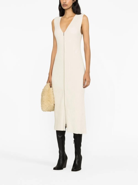 Jil Sander V-neck ribbed-knit midi dress - Neutrals - zdjęcie produktu nr 2
