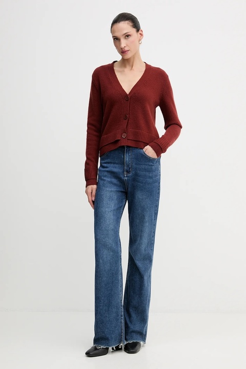 Sisley kardigan z dodatkiem wełny damski kolor pomarańczowy lekki 122WL602S - zdjęcie produktu nr 2