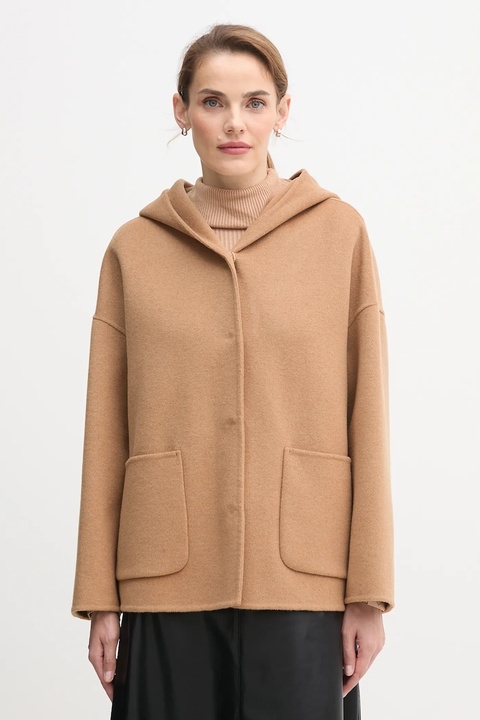 United Colors of Benetton płaszcz z dodatkiem wełny kolor brązowy 28F7DN08M - zdjęcie produktu nr 1