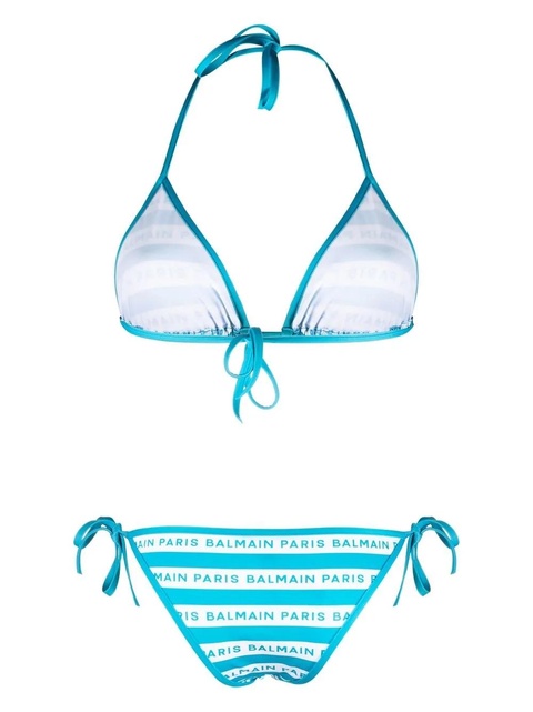 Balmain striped logo-print halterneck bikini - Blue - zdjęcie produktu nr 2