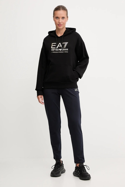EA7 Emporio Armani bluza damska kolor czarny z kapturem z aplikacją AF12473.7W000417 - zdjęcie produktu nr 2
