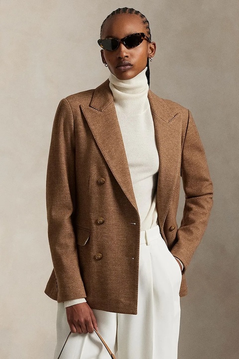Polo Ralph Lauren marynarka z wełną kolor brązowy dwurzędowa gładka 211973828 - zdjęcie produktu nr 1