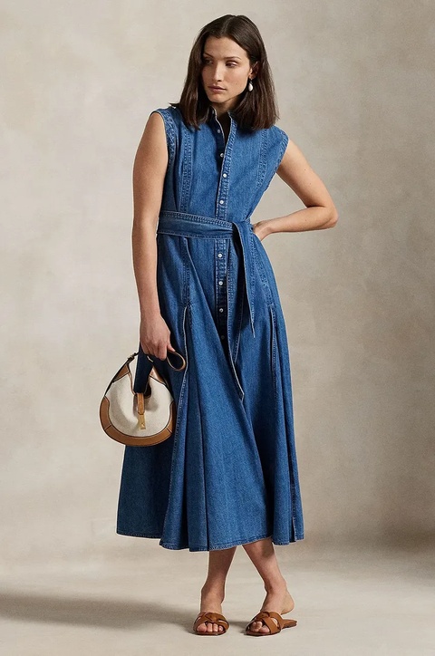 Polo Ralph Lauren sukienka jeansowa kolor granatowy maxi rozkloszowana 211969142 - zdjęcie produktu nr 1