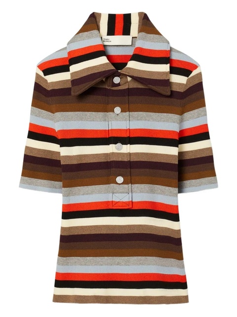 Tory Burch striped ribbed polo shirt - Red - zdjęcie produktu nr 1