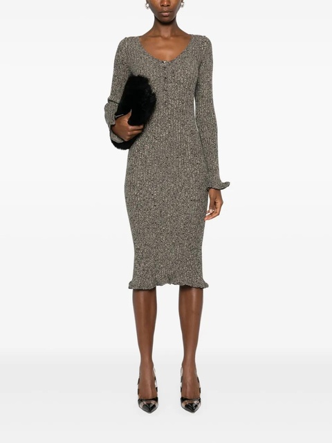Blumarine mélange ruffled ribbed midi dress - Neutrals - zdjęcie produktu nr 2