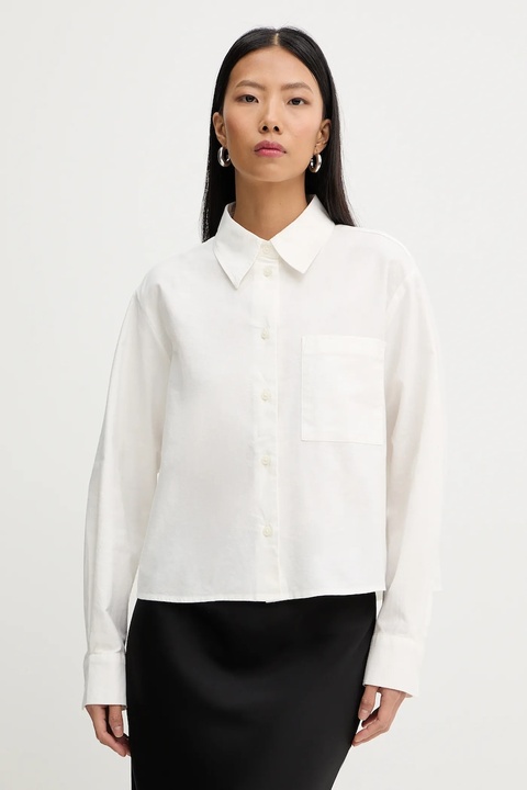 Marc O'Polo koszula bawełniana damska kolor beżowy relaxed z kołnierzykiem klasycznym 5000007466 - zdjęcie produktu nr 1