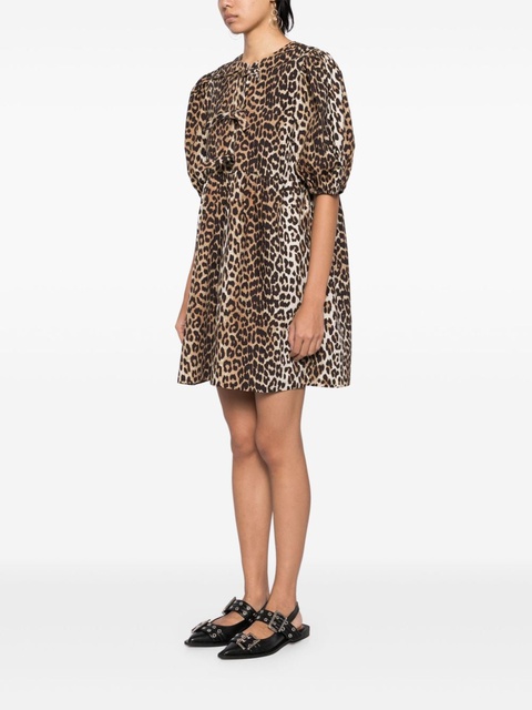 GANNI leopard printed cotton mini dress - Brown - zdjęcie produktu nr 2