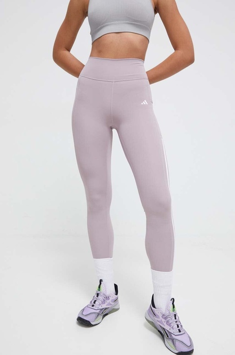 adidas Performance legginsy treningowe Optime 3Stripes kolor fioletowy z nadrukiem IT9129 - zdjęcie produktu nr 1