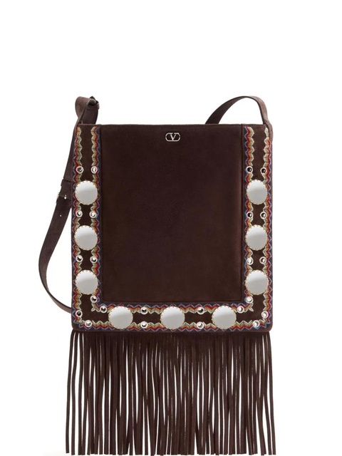 Valentino Garavani Nellcôte fringed cross body bag - Brown - zdjęcie produktu nr 1