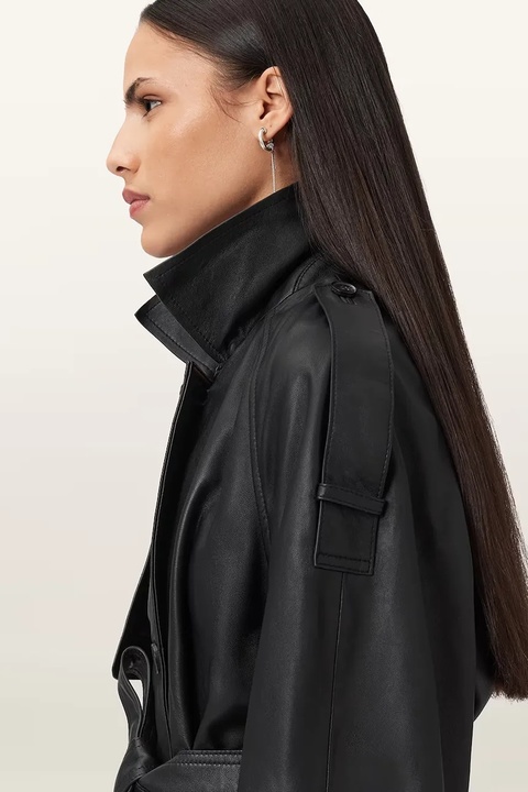 AllSaints trencz skórzany REED kolor czarny W035LD - zdjęcie produktu nr 2