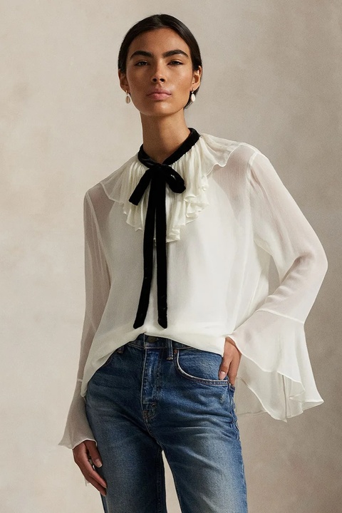 Polo Ralph Lauren koszula damska kolor biały relaxed z wiązanym dekoltem 211B14781 - zdjęcie produktu nr 2