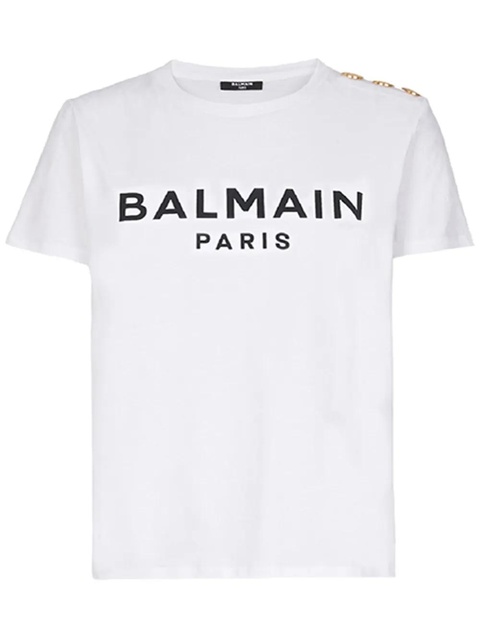 Balmain button-detail logo-print T-shirt - White - zdjęcie produktu nr 1