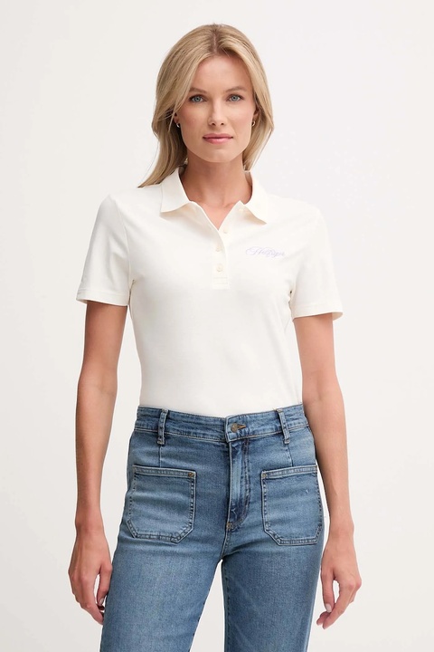 Tommy Hilfiger polo damski kolor beżowy WW0WW47312 - zdjęcie produktu nr 1