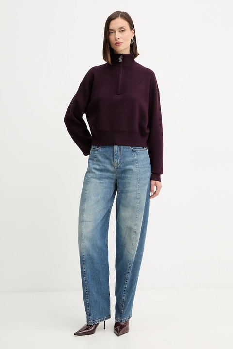 Victoria Beckham sweter z dodatkiem wełny damski kolor bordowy z półgolfem 1425KJU006610A - zdjęcie produktu nr 2