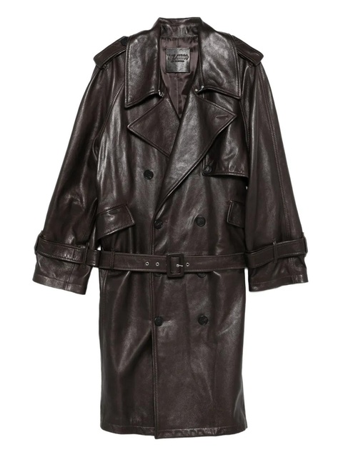 The Attico belted double-breasted leather coat - Brown - zdjęcie produktu nr 1