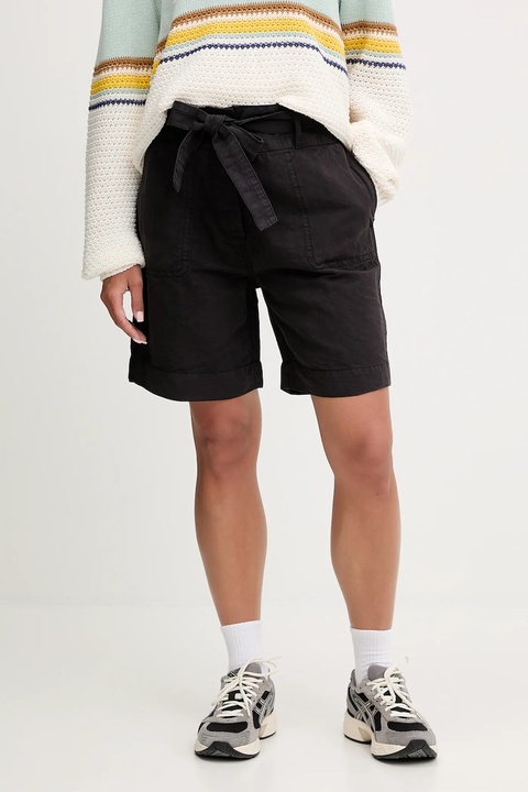 Napapijri szorty lniane N-Nice damskie kolor czarny gładkie high waist NP0A4IEX9411 - zdjęcie produktu nr 1