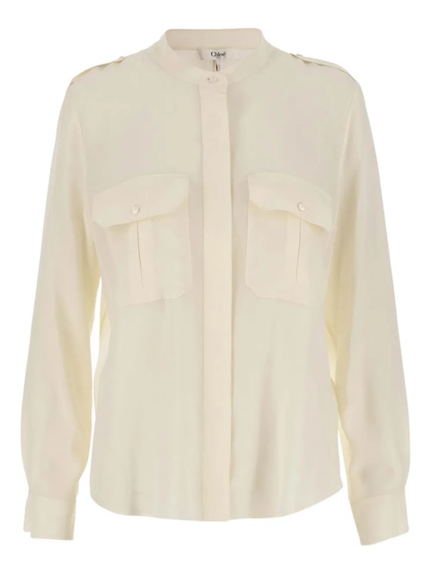 Chloé mandarin-collar silk shirt - Neutrals - zdjęcie produktu nr 1