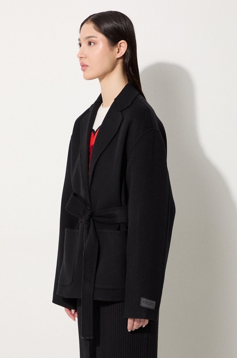 Kenzo kurtka wełniana Double Face Workwear Jacket kolor czarny przejściowa FE62VE2559WA.99 - zdjęcie produktu nr 2