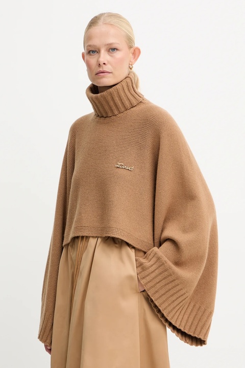 Twinset sweter z dodatkiem wełny damski kolor brązowy lekki z golfem 252TT3422 - zdjęcie produktu nr 1