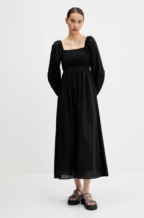 Tommy Jeans sukienka bawełniana kolor czarny midi rozkloszowana DW0DW21335 - zdjęcie produktu nr 1