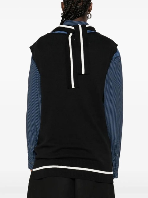 MM6 Maison Margiela V-neck logo-embroidered vest - Black - zdjęcie produktu nr 2