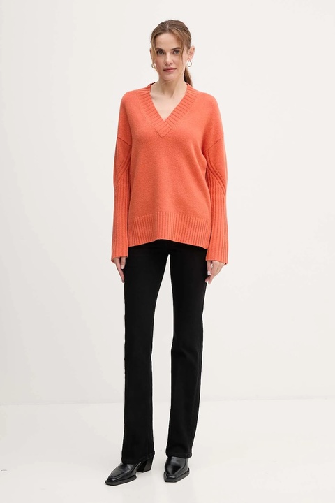 United Colors of Benetton sweter z dodatkiem wełny damski kolor pomarańczowy 1244D403A - zdjęcie produktu nr 2