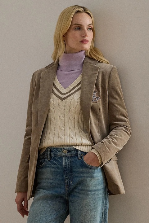 Lauren Ralph Lauren marynarka sztruksowa kolor brązowy jednorzędowa 200956574 - zdjęcie produktu nr 1