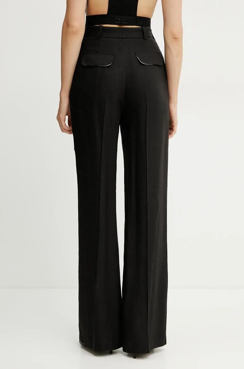 Elisabetta Franchi spodnie lniane damskie kolor czarny proste high waist PA09752E2 - zdjęcie produktu nr 2