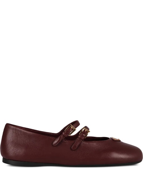 Prada double-buckle leather ballet flats - Red - zdjęcie produktu nr 1