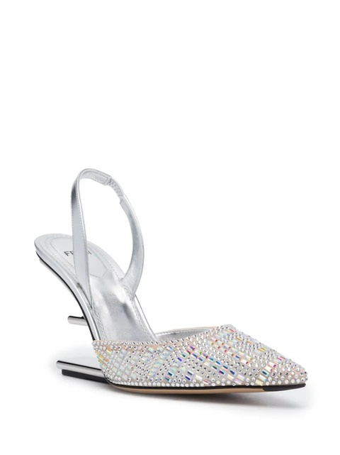 FENDI crystal-embellished 100mm leather pumps - Silver - zdjęcie produktu nr 2