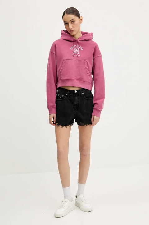 Tommy Jeans szorty jeansowe damskie kolor czarny gładkie high waist DW0DW20097 - zdjęcie produktu nr 2