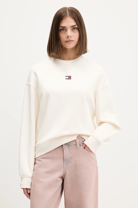 Tommy Jeans bluza bawełniana damska kolor beżowy z aplikacją DW0DW17325 - zdjęcie produktu nr 1